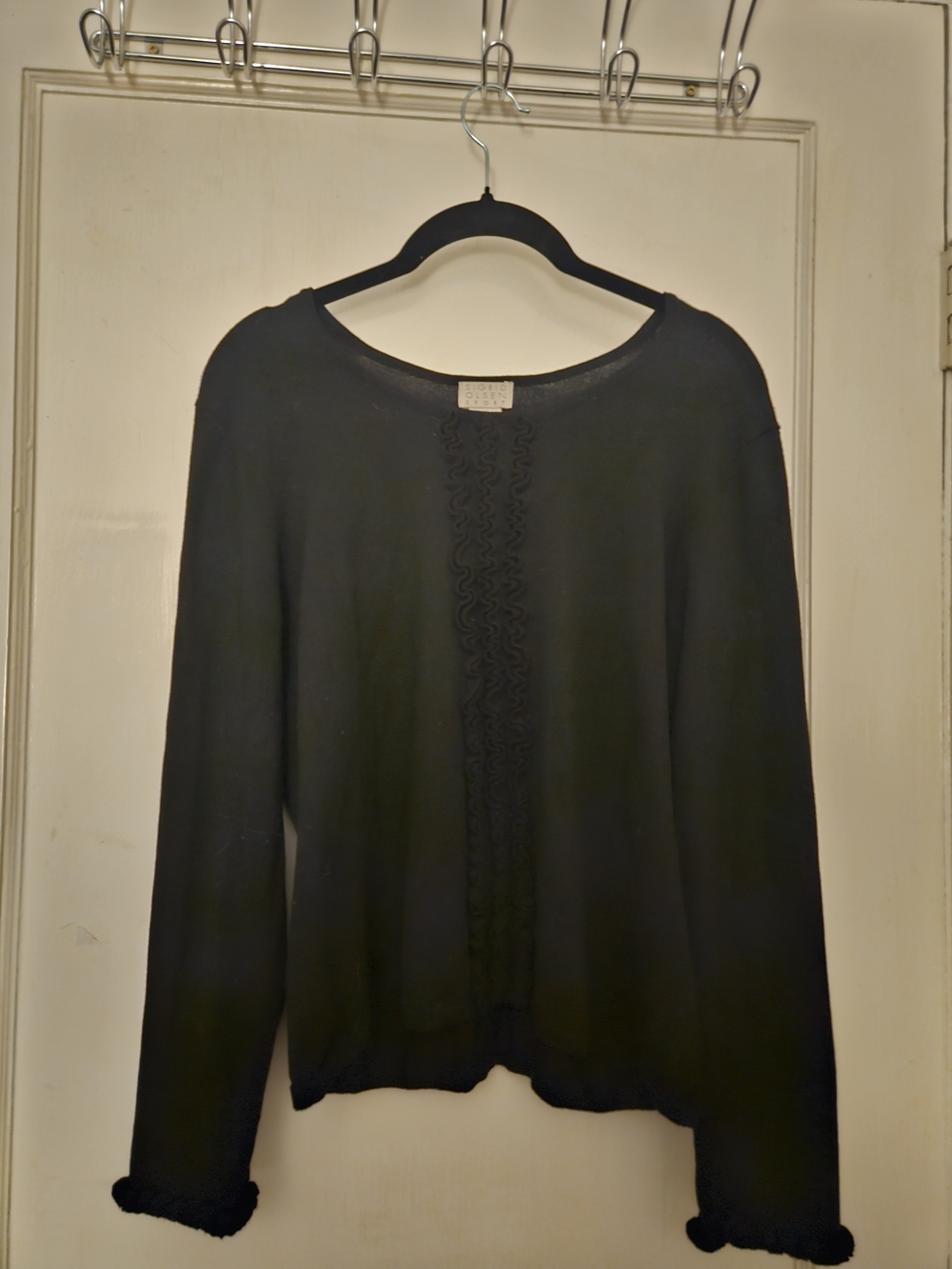 Sigrid Olsen Black Crewneck Sweater with Center Braid Detail
